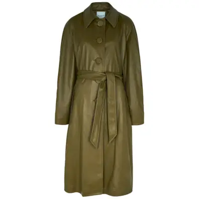 Kate Sylvester + Nan Army Green Faux Leather Coat