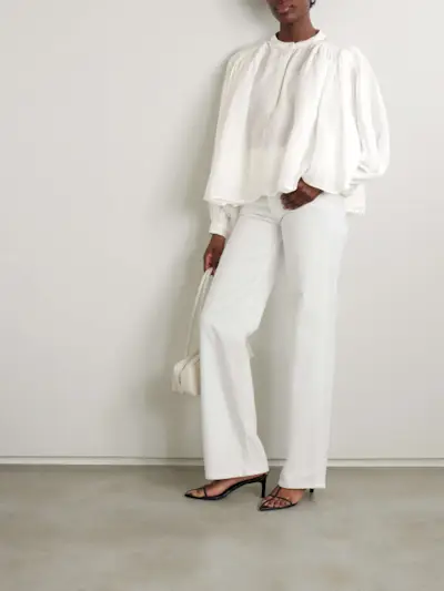 Gathered Ramie-Voile Blouse