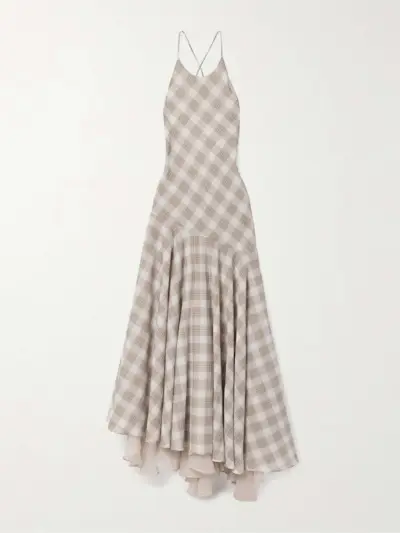 Eve Asymmetric Layered Checked Voile Maxi Dress