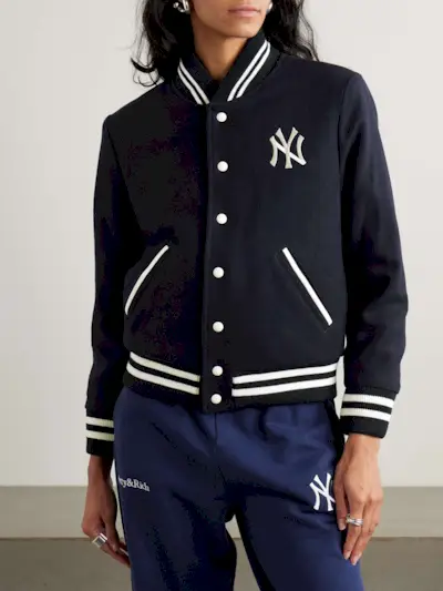 + '47 & the New York Yankees Embroidered Striped Wool-Blend Varsity Jacket