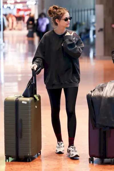 Model Barbara Palvin wearing leggings at the airport in Paris