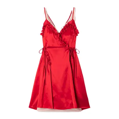 Ruffled Pleated Jersey-Trimmed Silk-Satin Mini Dress