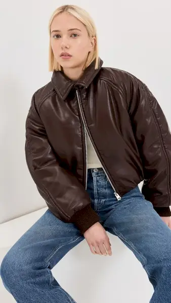 Agolde Tate Padded Faux Leather Bomber Jacket