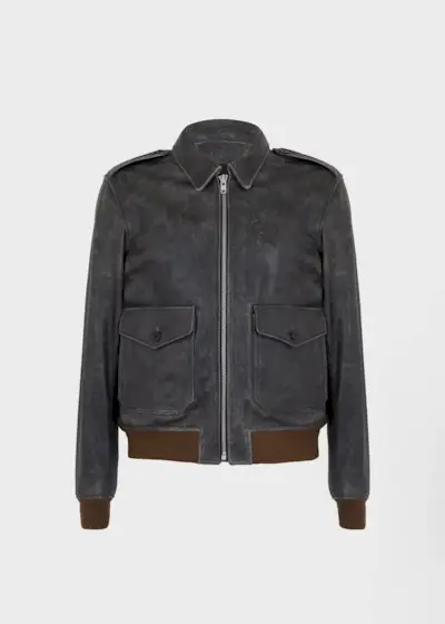 Wyatt Leather Bomber Jacket - Charcoal