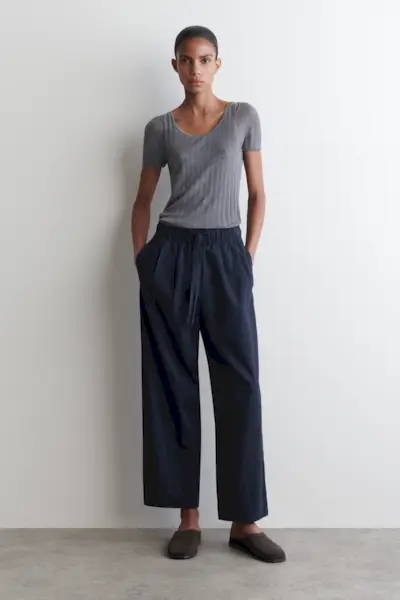 Cotton Tapered Drawstring Pants
