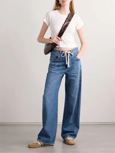 Brynn Drawstring Mid-Rise Wide-Leg Jeans