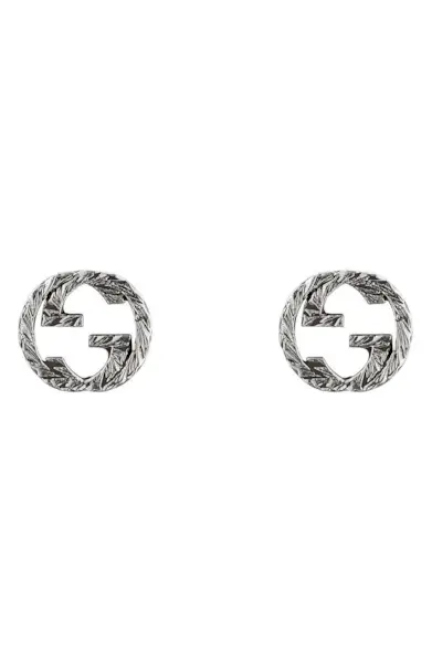 Gucci + Interlocking G Silver Stud Earrings