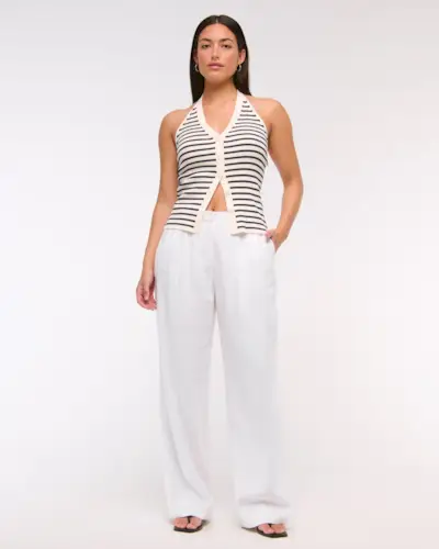 Curve Love A&f Sloane Low Rise Tailored Linen-Blend Pant