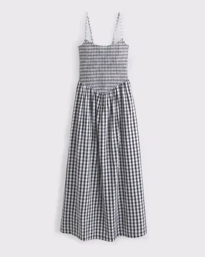 Dipped-Waist Smocked Midi Dress