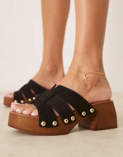 Asos Design Hudson Premium Suede Mid Heeled Clog Mules in Black