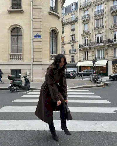 woman wearing brown suede jacket trend
