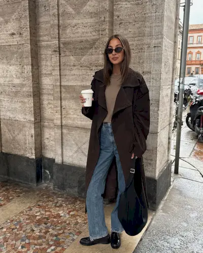 woman wearing brown suede jacket trend