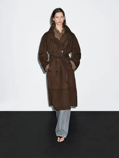 Long Suede Leather Trench Coat