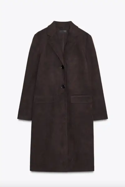 woman wearing brown suede jacket trend