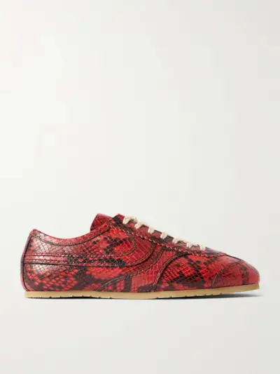 Paneled Snake-Effect Leather Sneakers