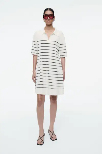 Striped Knitted Mini Polo Dress
