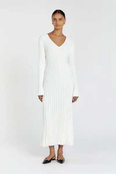 Reign White Sleeved Knit Midi Dress