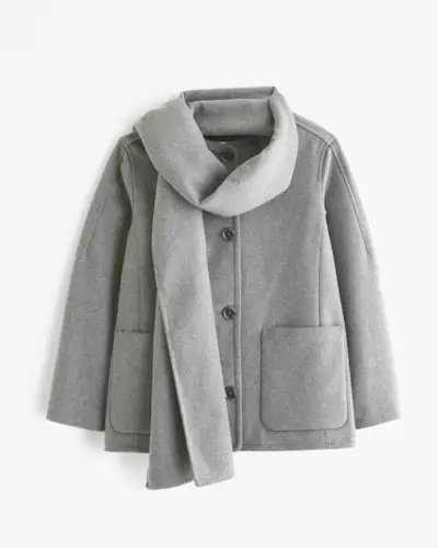 Removable Scarf Wool-Blend Coat