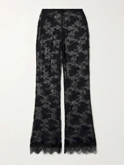 Scalloped Stretch-Lace Straight-Leg Pants