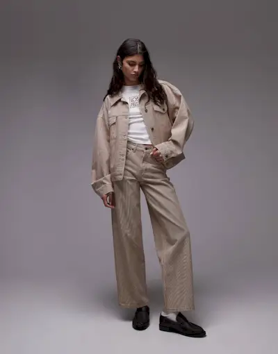 Topshop Cinch Low Rise Relaxed Jean in Tan Stripe