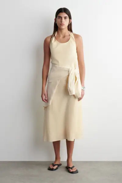 Twisted Linen-Blend Halterneck Dress