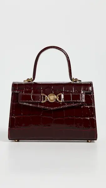 Versace Small Top Handle Calf Embossing Croco Bag