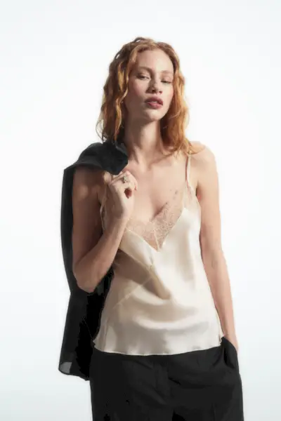 Lace-Trimmed Silk Cami Top