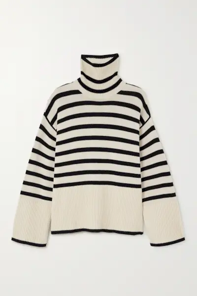 Striped Wool-Blend Turtleneck Sweater