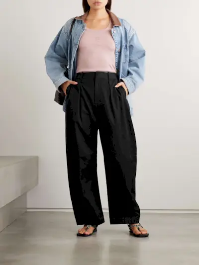 Pleated Cotton and Silk-Blend Gabardine Barrel-Leg Pants