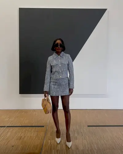 Aida Badji wears a knitted co-ord skirt
