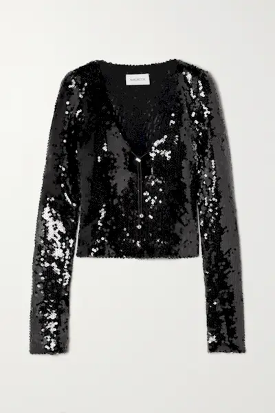 Solaris cutout sequined stretch-tulle top