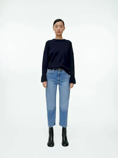 Rose Cropped Straight Stretch Jeans - Blue - Arket Gb