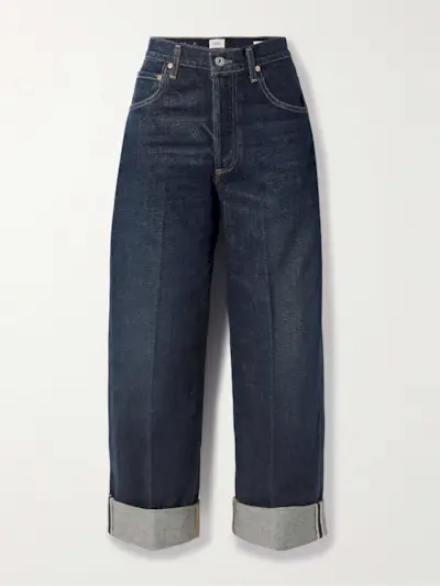 Ayla Baggy Cuffed Crop Mid-Rise Straight-Leg Jeans