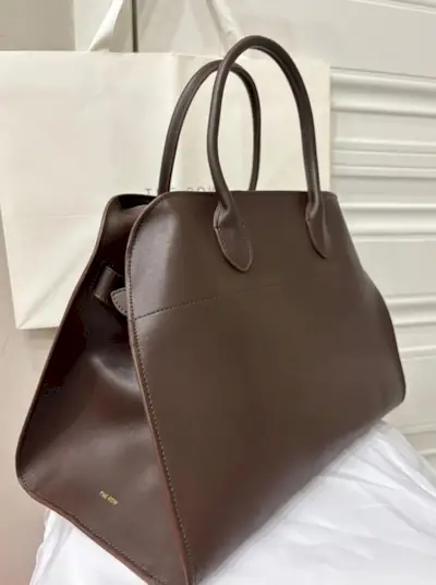 The Row Margaux 15 Soft Bag Dark Brown in Leather