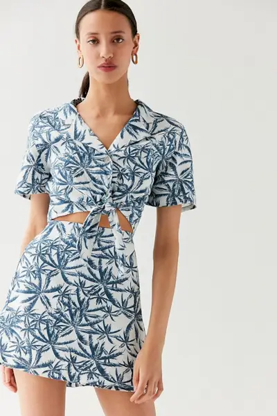 Urban Outfitters + Linen Palm Tree Wrap Mini Skirt