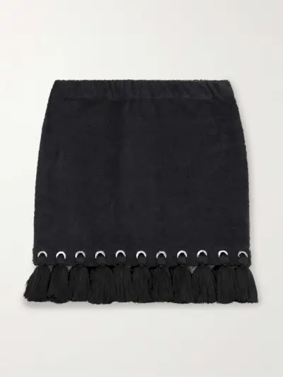 Tasseled Eyelet-Embellished Cotton-Terry Mini Skirt