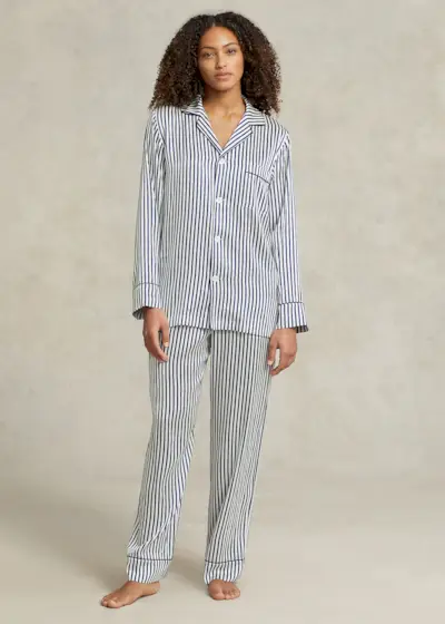 Ralph Lauren + Striped Stretch Silk Long-Sleeve PJ Set