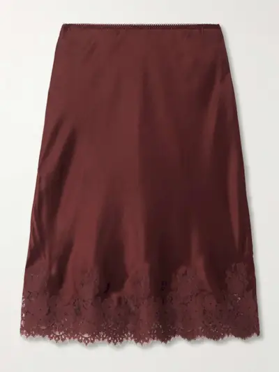 Elowette Lace-Trimmed Silk-Satin Midi Skirt