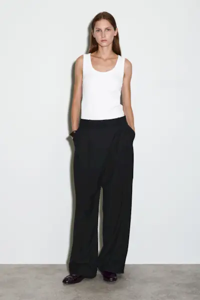 Relaxed Twill Wide-Leg Trousers