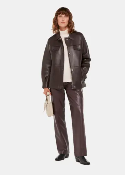 Flat Front Leather Trousers