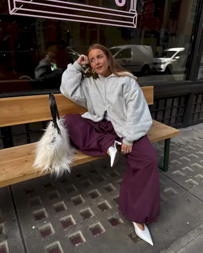 An image of @rebeccaferrazwyatt wearing balloon trousers.