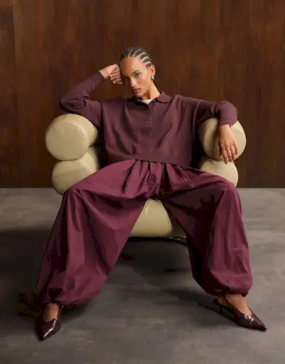 Asos Design Cotton Balloon Trouser in Plum