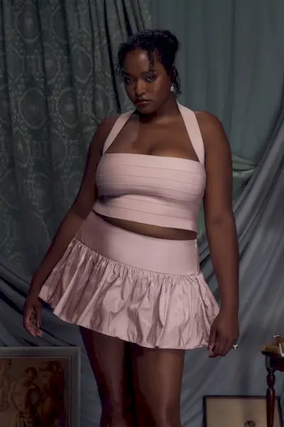 Mirror Palais + Taffeta Mini Skort in Pink Champagne