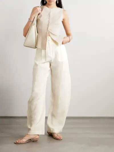 Marlo Pleated Linen Straight-Leg Pants