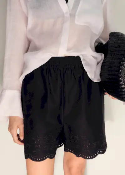MANGO, Satin Shorts With Embroidered Hem - Women | Mango Usa