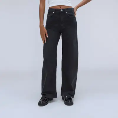 Dark-Wash Baggy Wide-Leg Jeans