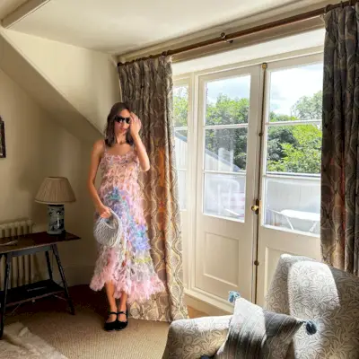 An image of @alexachung wearing the best ballet flats with straps.