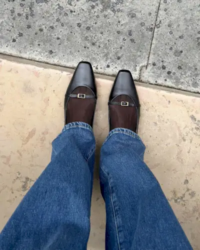 An image of @sylviemus_ wearing the best ballet flats with straps.