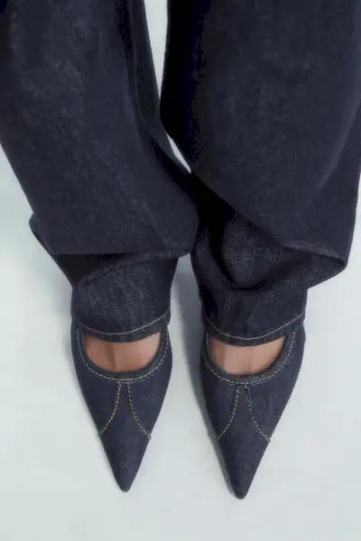 Denim Pointed Slingback Kitten Heels