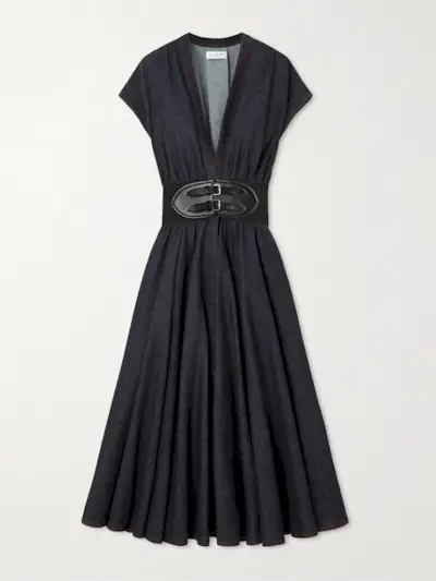 Belted Denim Midi Wrap Dress